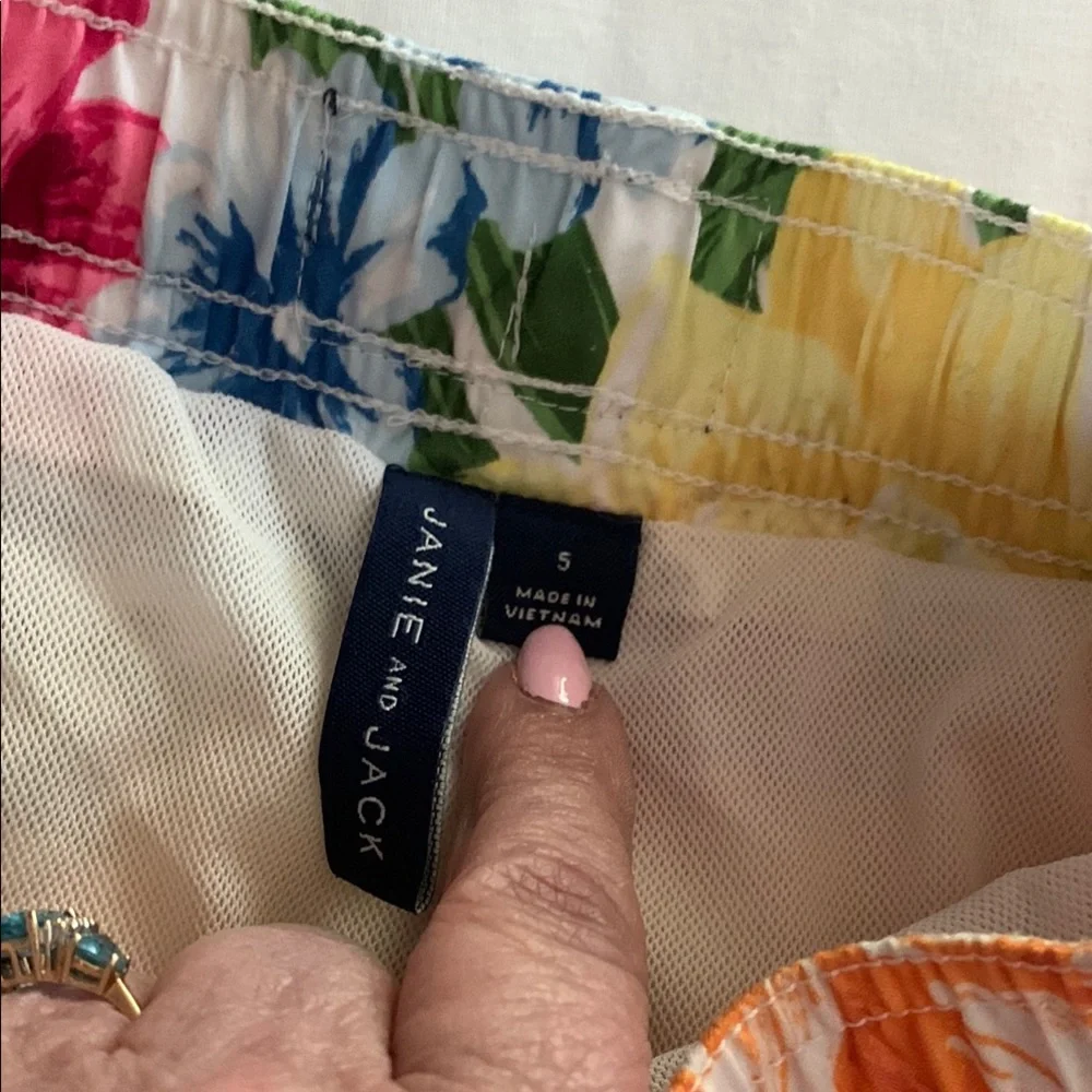 Janie and Jack Floral Print boys swim trunks